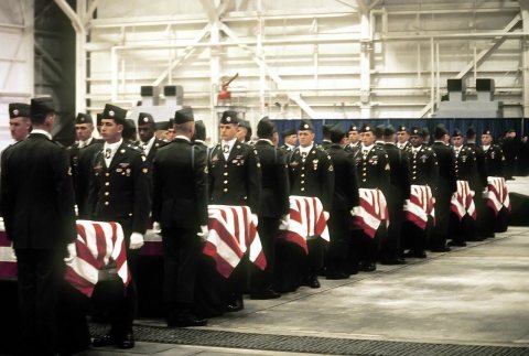 101st Airborne Division Honor Guard stands at attention at memorial service for Arrow Air Flight 1285