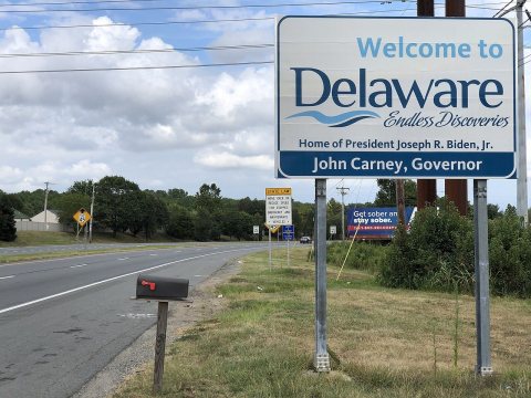 2021-08-16 15 31 25 View east along U.S. Route 40 (Pulaski Highway) entering Glasgow, New Castle County, Delaware from …