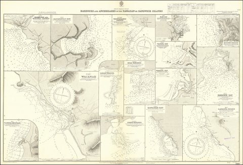 Admiralty Chart No 1490 Harbours and Anchorages in the Hawaiian or Sandwich Islands, Published 1891, Corrections to 1934