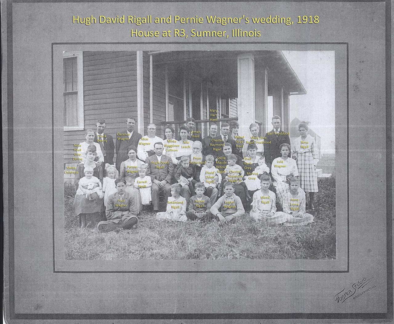 Hugh David Rigall and Pernie Wagner's wedding, Sumner, Illinois, 1918