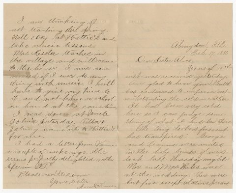 Narcissa Latimer letter to Alice Latimer, February 17, 1888