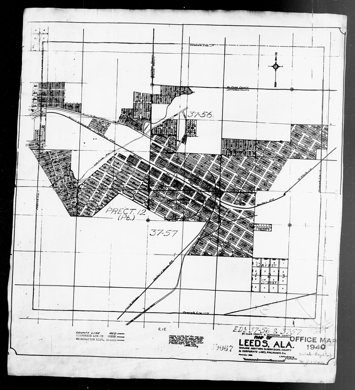 1940 Census Enumeration District Maps - Alabama - Jefferson County - Leeds - ED 37-56, ED 37-57