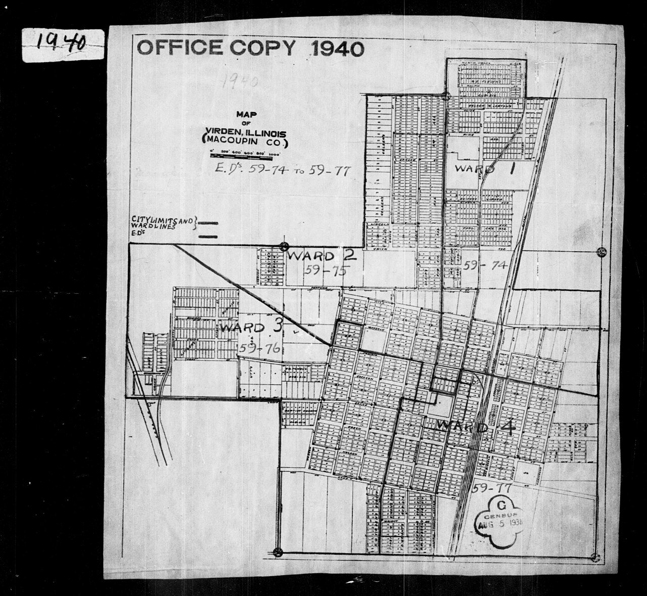 1940 Census Enumeration District Maps - Illinois - Macoupin County - Virden - ED 59-74, ED 59-75, ED 59-76, ED 59-77