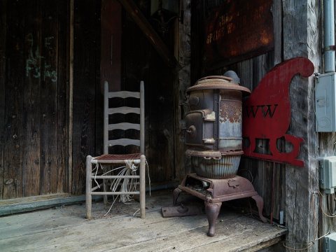 Porch scene in the little Ohio River "country town" of Rabbit Hash, Kentucky, which has become somewhat of a tourist at…