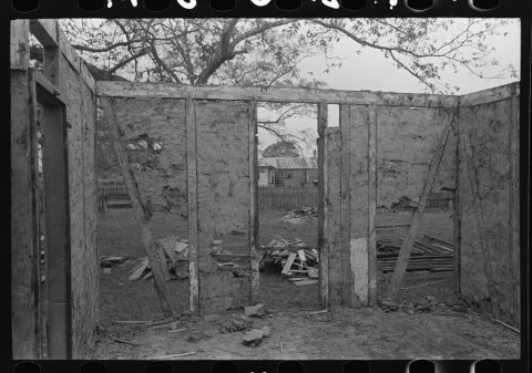 Untitled photo, possibly related to: Side wall of old house dating from early nineteenth century showing details of con…