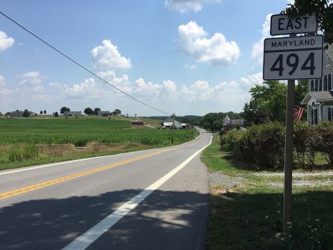 2016-07-29 13 57 11 View east along Maryland State Route 494 (Fairview Road) at Fairview Church Road in
