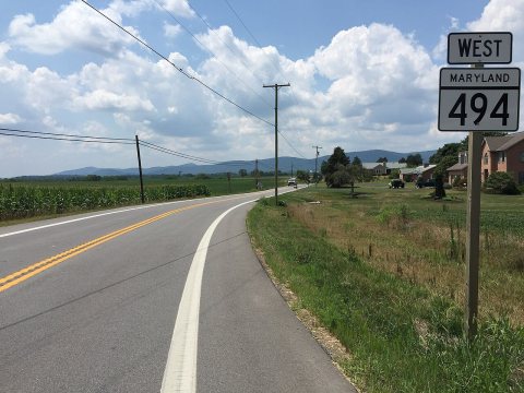 2016-07-29 13 34 19 View west along Maryland State Route 494 (Fairview Road) at Fairview Church Road in
