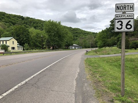 2020-05-27 14 57 18 View north along Maryland State Route 36 (New Georges Creek Road) at Maryland State Route 937 (Cree…
