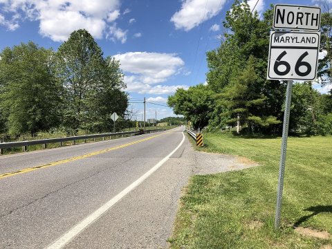 2020-06-01 15 25 31 View north along Maryland State Route 66 (Mapleville Road) just north of Mount Aetna Road in