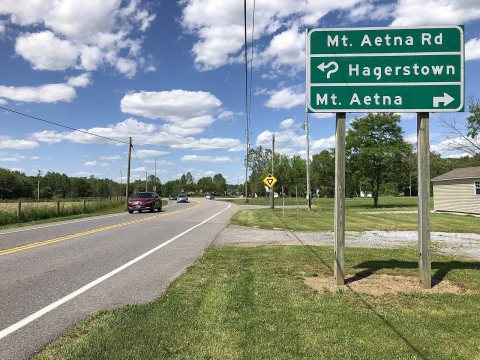 2020-06-01 15 24 19 View south along Maryland State Route 66 (Mapleville Road) just south of Mount Aetna Road in