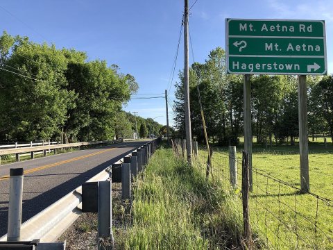 2020-06-01 18 33 26 View south along Maryland State Route 66 (Mapleville Road) just north of Mount Aetna Road in