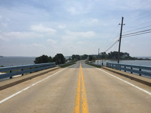 2016-05-18 11 48 03 View south along Piney Point Road (Maryland State Route 249) as it crosses the Saint George Island …
