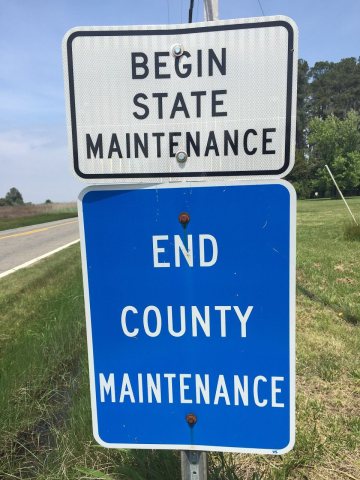 2016-05-18 11 44 32 Signs marking the end of county maintenance and beginning of state maintenance at the south end of …