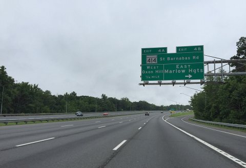 2016-07-04 08 44 02 View south along the inner loop of the Capital Beltway (Interstate 95 and Interstate 495) at Exit 4…