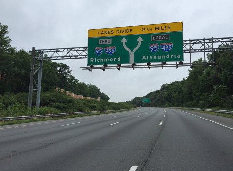 2016-07-04 08 42 32 View south along the inner loop of the Capital Beltway (Interstate 95 and Interstate 495) 2 1-4 mil…