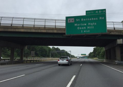 2016-07-04 08 42 54 View south along the inner loop of the Capital Beltway (Interstate 95 and Interstate 495) 1 mile no…