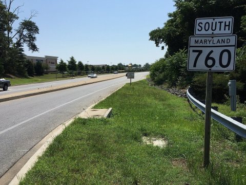 2016-07-20 11 40 26 View south along Maryland State Route 760 (Rousby Hall Road) at Maryland State Route 2 and Maryland…