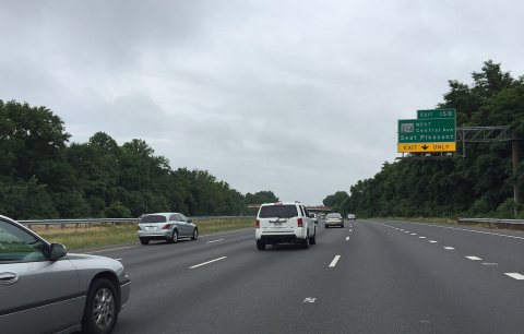 2016-07-04 08 31 08 View south along the inner loop of the Capital Beltway (Interstate 95 and Interstate 495) 1-4 mile …