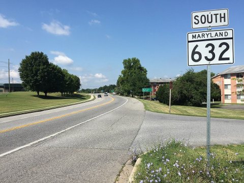 2016-07-29 10 48 55 View south along Maryland State Route 632 (Downsville Pike) at Garden Lane in