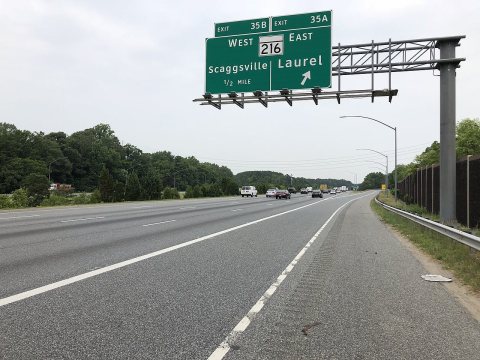 2019-06-05 12 21 01 View north along Interstate 95 at Exit 35A (Maryland State Route 216 EAST, Laurel) along the edge o…