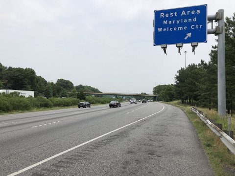 2019-06-05 12 25 11 View north along Interstate 95 at the exit for the Rest Area and Maryland Welcome Center along the …