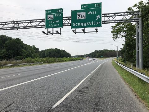 2019-06-05 11 44 15 View south along Interstate 95 at Exit 35B (Maryland State Route 216 WEST, Scaggsville) along the e…