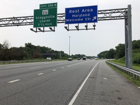 2019-06-05 11 42 17 View south along Interstate 95 at the exit for the Rest Area and Maryland Welcome Center along the …