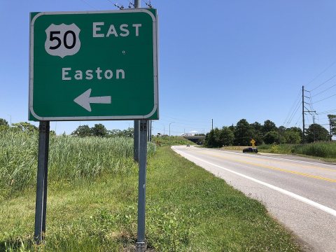 2022-06-29 12 17 22 View east along Maryland State Route 18 (Main Street) at the exit for U.S. Route 50 EAST and U.S. R…