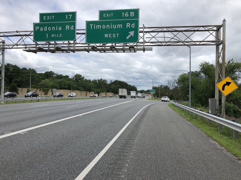 2019-06-21 10 07 34 View north along Interstate 83 (Baltimore-Harrisburg Expressway) at Exit 16B (Timonium Road WEST, T…
