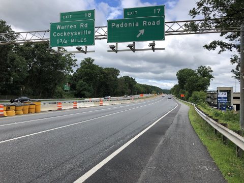 2019-06-21 10 09 49 View north along Interstate 83 (Baltimore-Harrisburg Expressway) at Exit 17 (Padonia Road) on the e…