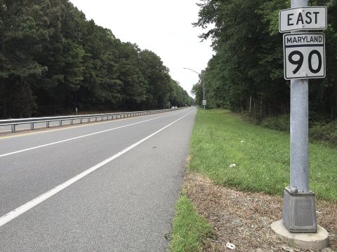 2017-08-28 14 11 39 View east along Maryland State Route 90 (Ocean City Expressway) at Maryland State Route 589 (Race T…