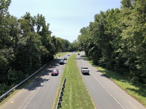 2020-08-26 12 55 02 View east along Maryland State Route 193 (Enterprise Road) from the overpass for Interstate 595 and…