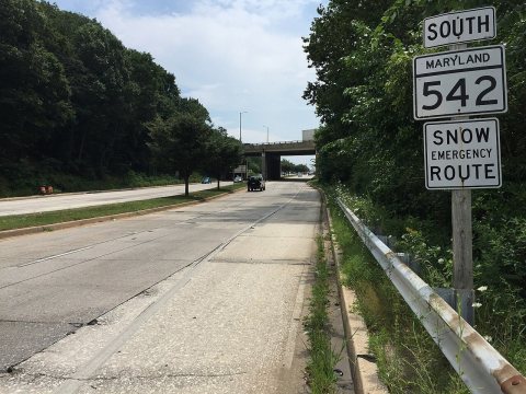 2016-07-28 13 13 21 View south along Maryland State Route 542 (Loch Raven Boulevard) just north of Interstate 695 (Balt…