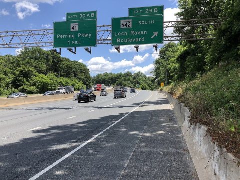 2019-06-14 12 43 33 View east along the Inner Loop of the Baltimore Beltway (Interstate 695) at Exit 29B (Maryland Stat…