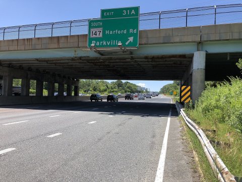 2019-06-14 14 24 58 View west along the Outer Loop of the Baltimore Beltway (Interstate 695) at Exit 31A (SOUTH Marylan…