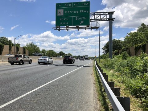 2019-06-14 12 45 33 View east along the Inner Loop of the Baltimore Beltway (Interstate 695) at Exit 30A (Maryland Stat…