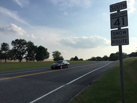 2016-07-27 18 27 10 View south along Maryland State Route 41 (Perring Parkway) at Waltham Woods Road in