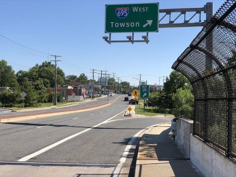 2020-07-02 09 53 45 View north along Maryland State Route 147 (Harford Road) at the exit for Interstate 695 WEST (Towso…