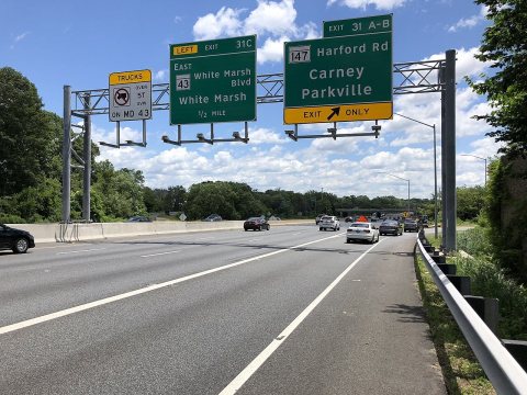 2019-06-14 12 51 42 View east along the Inner Loop of the Baltimore Beltway (Interstate 695) at Exit 31A-B (Maryland St…