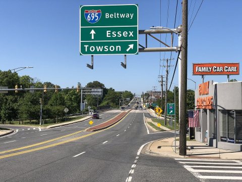 2020-07-02 09 57 00 View south along Maryland State Route 147 (Harford Road) at the exit for Interstate 695 WEST (Towso…