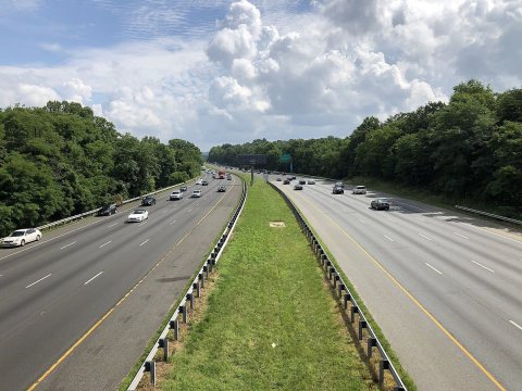 2019-07-05 10 26 32 View north along Interstate 95 and Interstate 495 (Capital Beltway) from the overpass for D'Arcy Ro…
