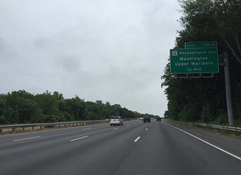 2016-07-04 08 35 53 View south along the inner loop of the Capital Beltway (Interstate 95 and Interstate 495) 1-2 mile …