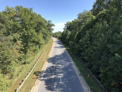 2019-09-15 13 45 34 View east along the westbound lanes of the Suitland Parkway from the overpass for Interstate 95 and…