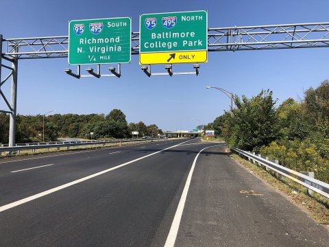 2019-10-01 11 19 57 View north along Maryland State Route 4 (Pennsylvania Avenue) at the exit for Interstate 95-Interst…