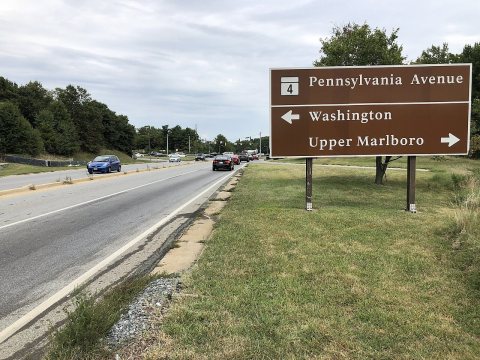 2019-09-09 15 05 26 View east along the Suitland Parkway just west of Maryland State Route 4 (Pennsylvania Avenue) on t…