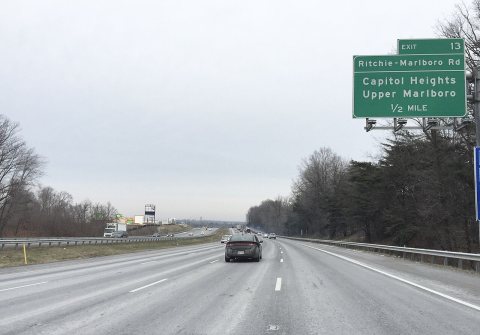 2016-01-22 09 18 53 View north along the outer loop of the Capital Beltway (Interstate 95 and Interstate 495) about one…