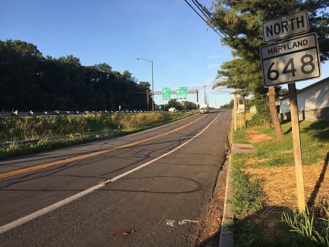 2016-08-17 07 08 41 View north along Maryland State Route 648 (Baltimore-Annapolis Boulevard) just north of U.S. Route …