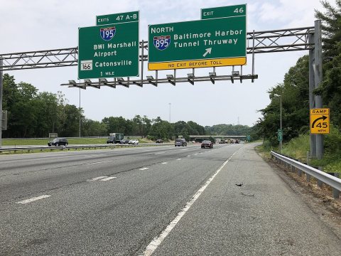 2019-06-05 12 44 10 View north along Interstate 95 at Exit 46 (NORTH Interstate 895-Baltimore Harbor Tunnel Thruway) al…