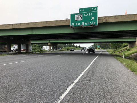 2019-06-05 11 32 06 View south along Interstate 95 at Exit 43A (Maryland State Route 100 EAST, Glen Burnie) along the e…