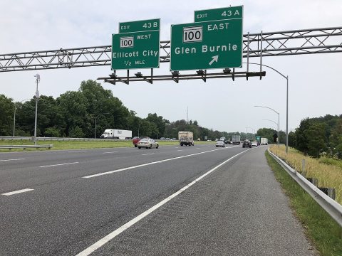 2019-06-05 12 37 44 View north along Interstate 95 at Exit 43A (Maryland State Route 100 EAST, Glen Burnie) along the e…